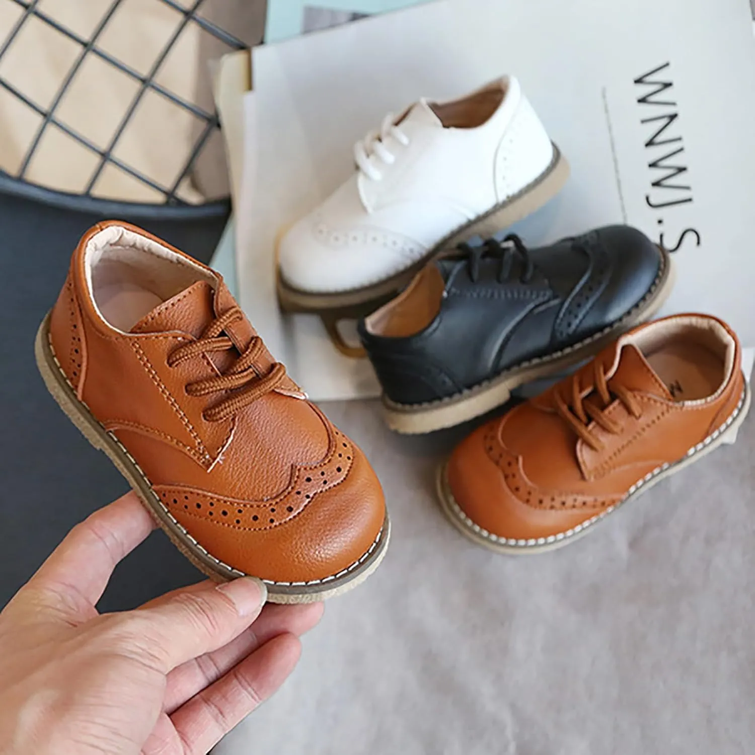 Toddler Boys Girls Dress Shoes Comfort Oxford Shoes Wedding Church Dress Shoes Lace Up Soft Leather School Uniform Loafer Flats