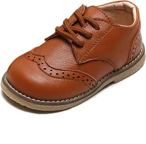 Toddler Boys Girls Dress Shoes Comfort Oxford Shoes Wedding Church Dress Shoes Lace Up Soft Leather School Uniform Loafer Flats