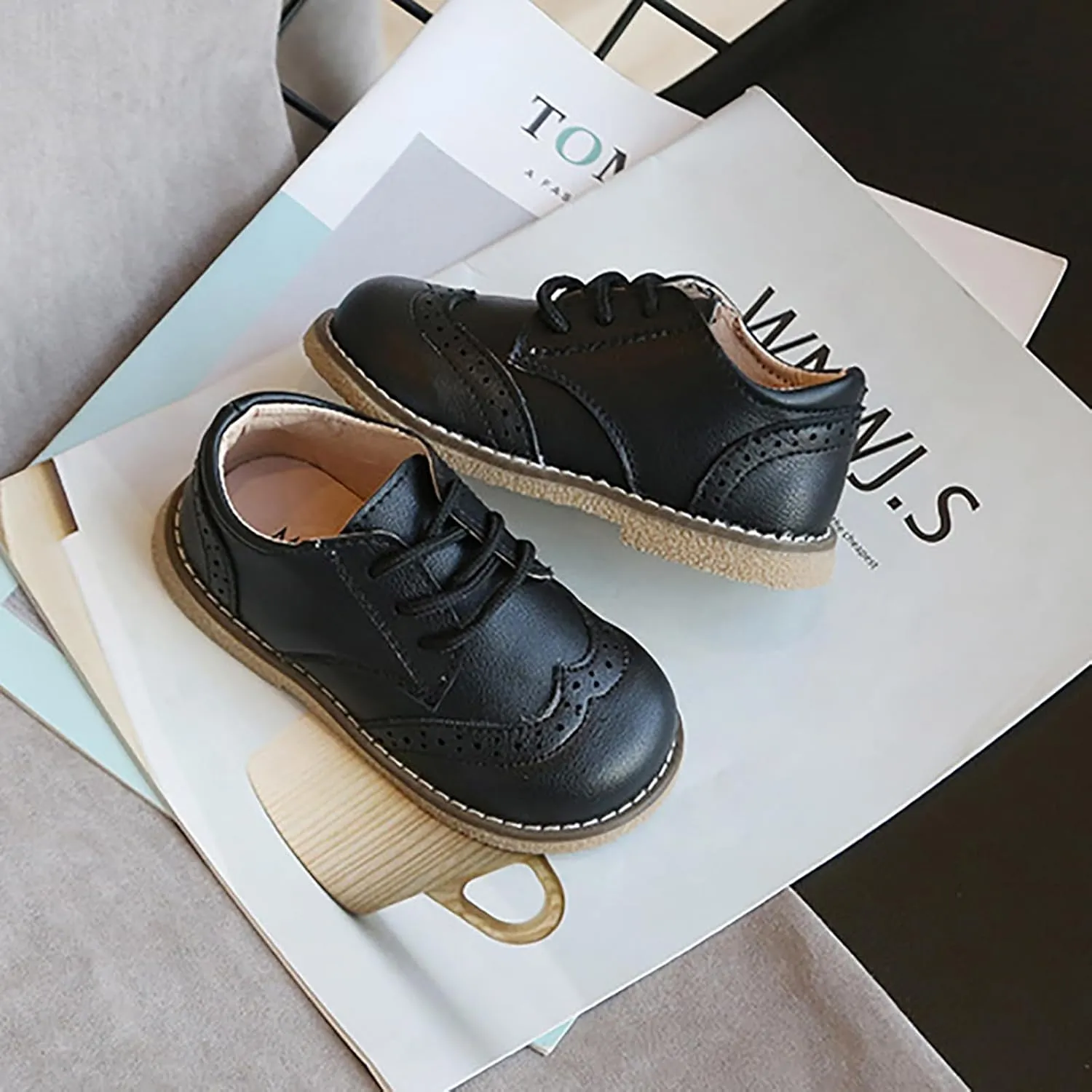 Toddler Boys Girls Dress Shoes Comfort Oxford Shoes Wedding Church Dress Shoes Lace Up Soft Leather School Uniform Loafer Flats