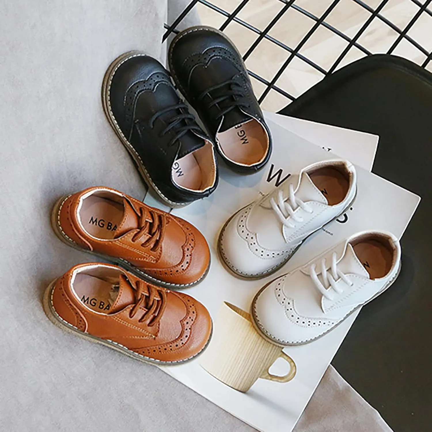 Toddler Boys Girls Dress Shoes Comfort Oxford Shoes Wedding Church Dress Shoes Lace Up Soft Leather School Uniform Loafer Flats