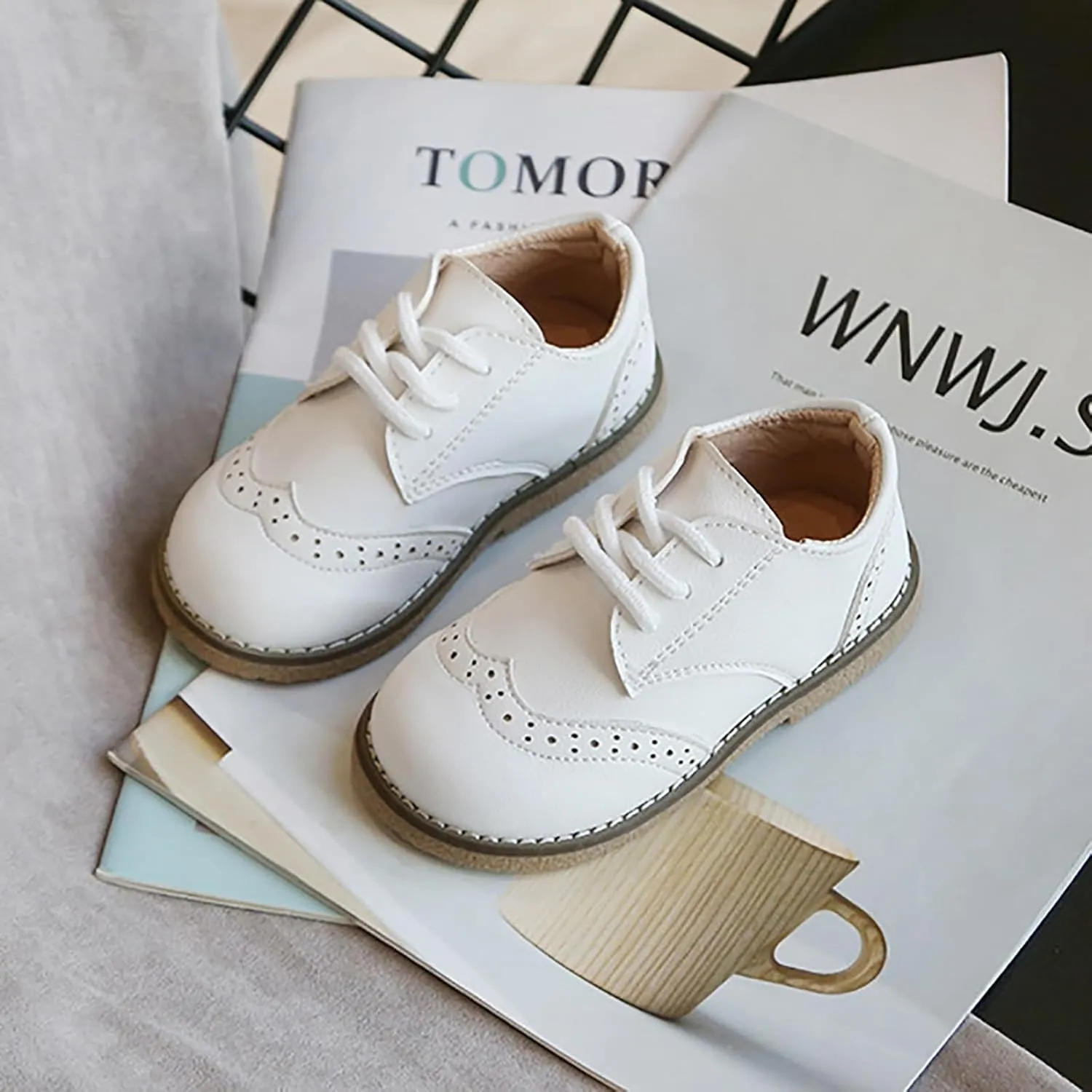 Toddler Boys Girls Dress Shoes Comfort Oxford Shoes Wedding Church Dress Shoes Lace Up Soft Leather School Uniform Loafer Flats