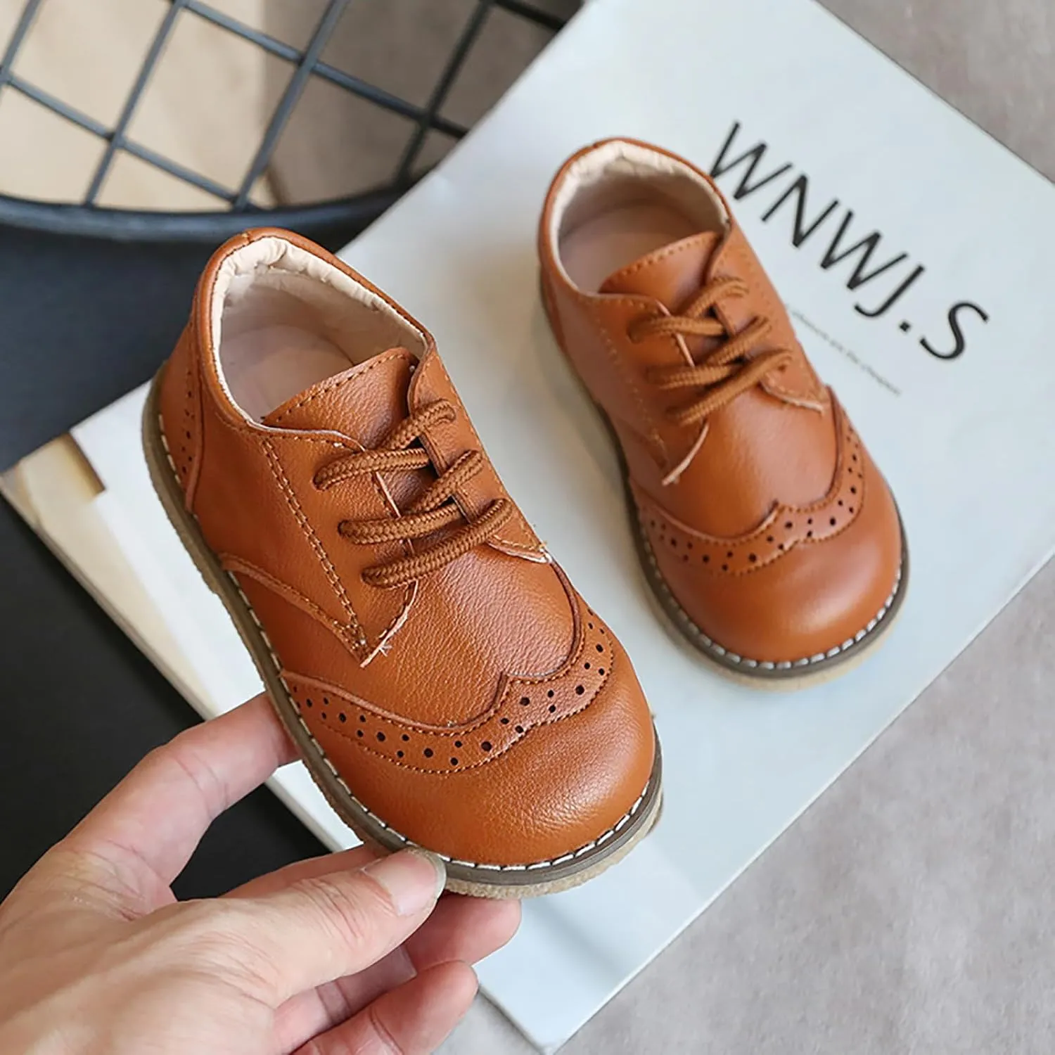 Toddler Boys Girls Dress Shoes Comfort Oxford Shoes Wedding Church Dress Shoes Lace Up Soft Leather School Uniform Loafer Flats