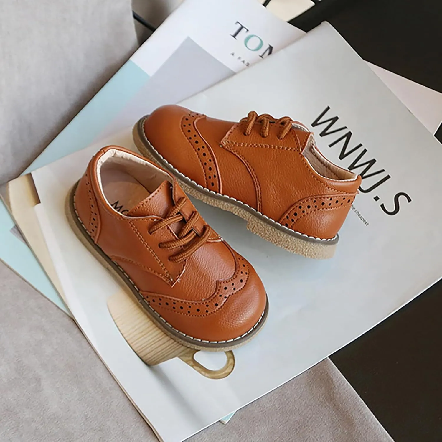 Toddler Boys Girls Dress Shoes Comfort Oxford Shoes Wedding Church Dress Shoes Lace Up Soft Leather School Uniform Loafer Flats