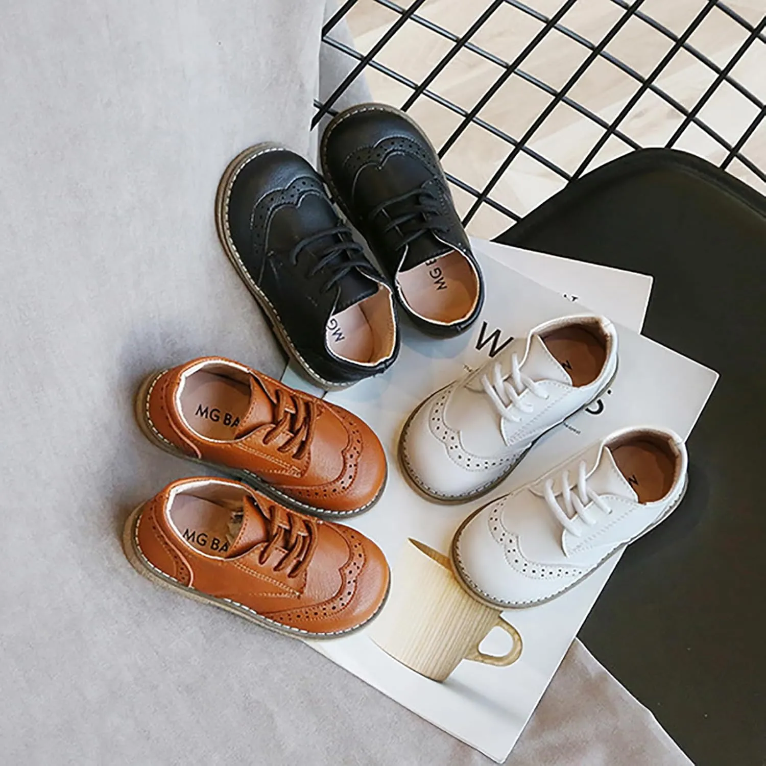 Toddler Boys Girls Dress Shoes Comfort Oxford Shoes Wedding Church Dress Shoes Lace Up Soft Leather School Uniform Loafer Flats