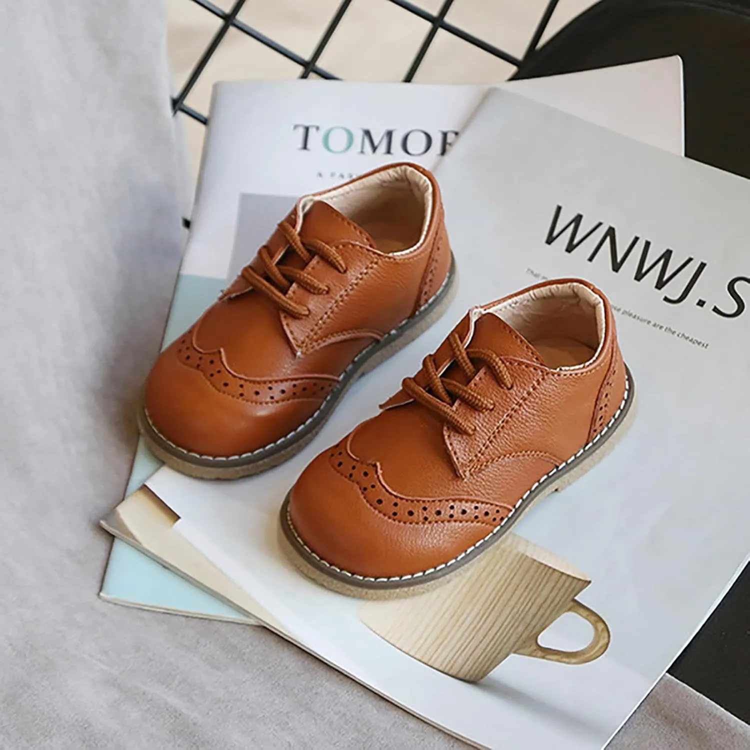 Toddler Boys Girls Dress Shoes Comfort Oxford Shoes Wedding Church Dress Shoes Lace Up Soft Leather School Uniform Loafer Flats