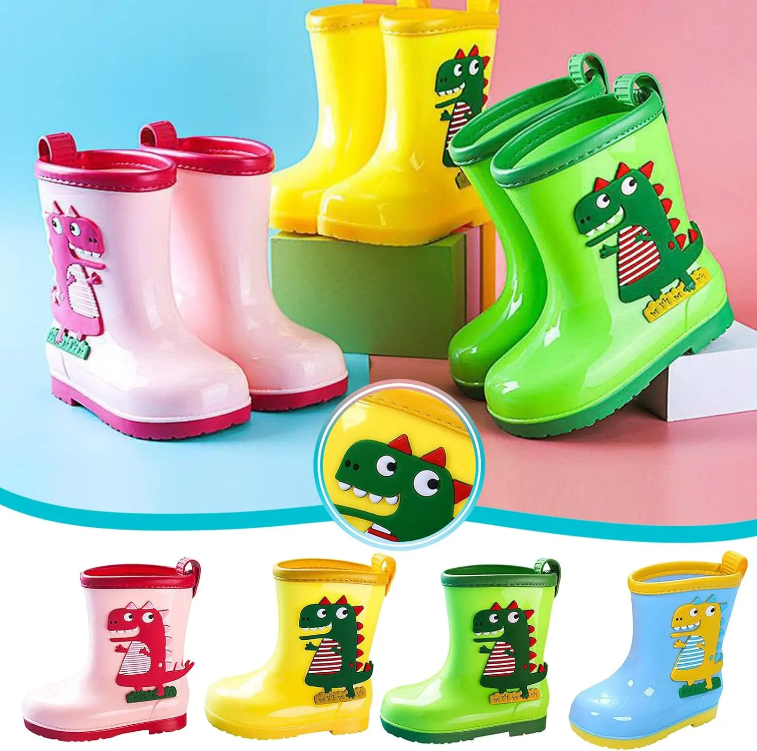 Toddler Dinosaur Rain Boots for Boys Girls Lightweight Waterproof Mud Boots Baby Kids Rain Boots Rubber Snow Boots