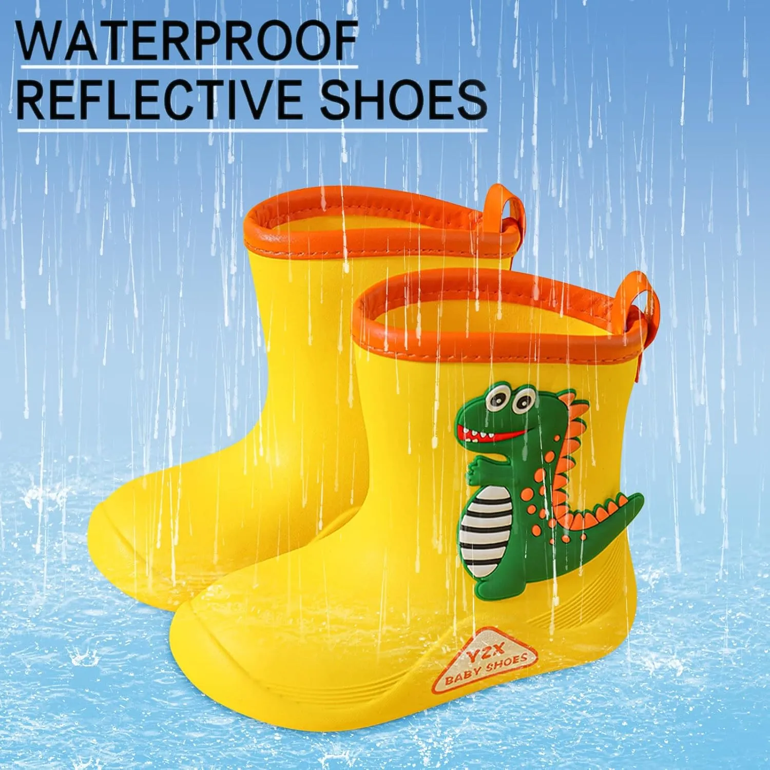 Toddler Dinosaur Rain Boots, Waterproof Rubber Kids Rain Boots for Girls Boys Unisex-Child Outdoor Toddler Furry Boots