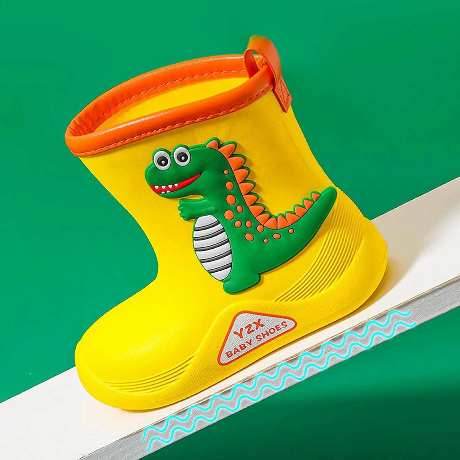 Toddler Dinosaur Rain Boots, Waterproof Rubber Kids Rain Boots for Girls Boys Unisex-Child Outdoor Toddler Furry Boots