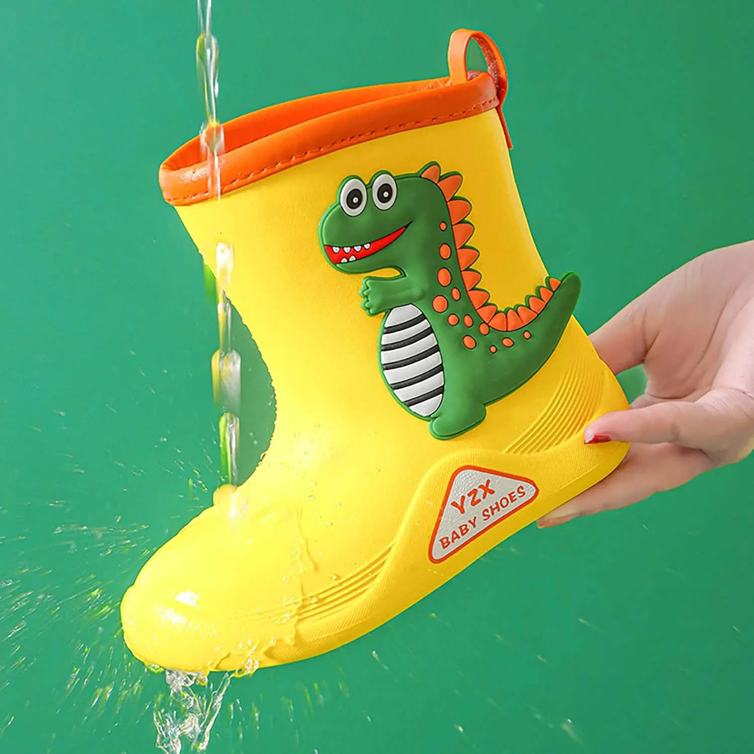 Toddler Dinosaur Rain Boots, Waterproof Rubber Kids Rain Boots for Girls Boys Unisex-Child Outdoor Toddler Furry Boots
