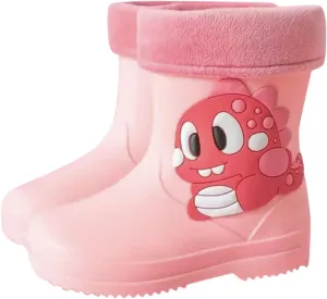 Toddler Dinosaur Rainboots with Fleece Lining Infant Kids Lightweight Waterproof Rubber Mud Boots Non Kids Water Shoes