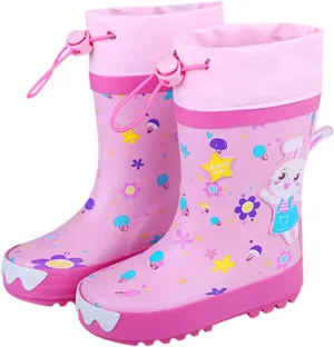 Toddler Kids Cartoon Rain Boots Boys Girls Mid Calf Rain Boots Ultra Lightweight Portable Chunky Rain Boots