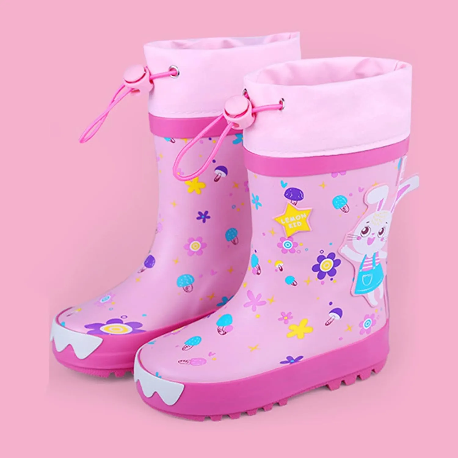 Toddler Kids Cartoon Rain Boots Boys Girls Mid Calf Rain Boots Ultra Lightweight Portable Chunky Rain Boots