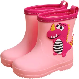 Toddler Kids Classic Rain Boots Rubber Water Shoes Cartoon Dinosaur Baby Shoes Heel Booties for Girls Boys