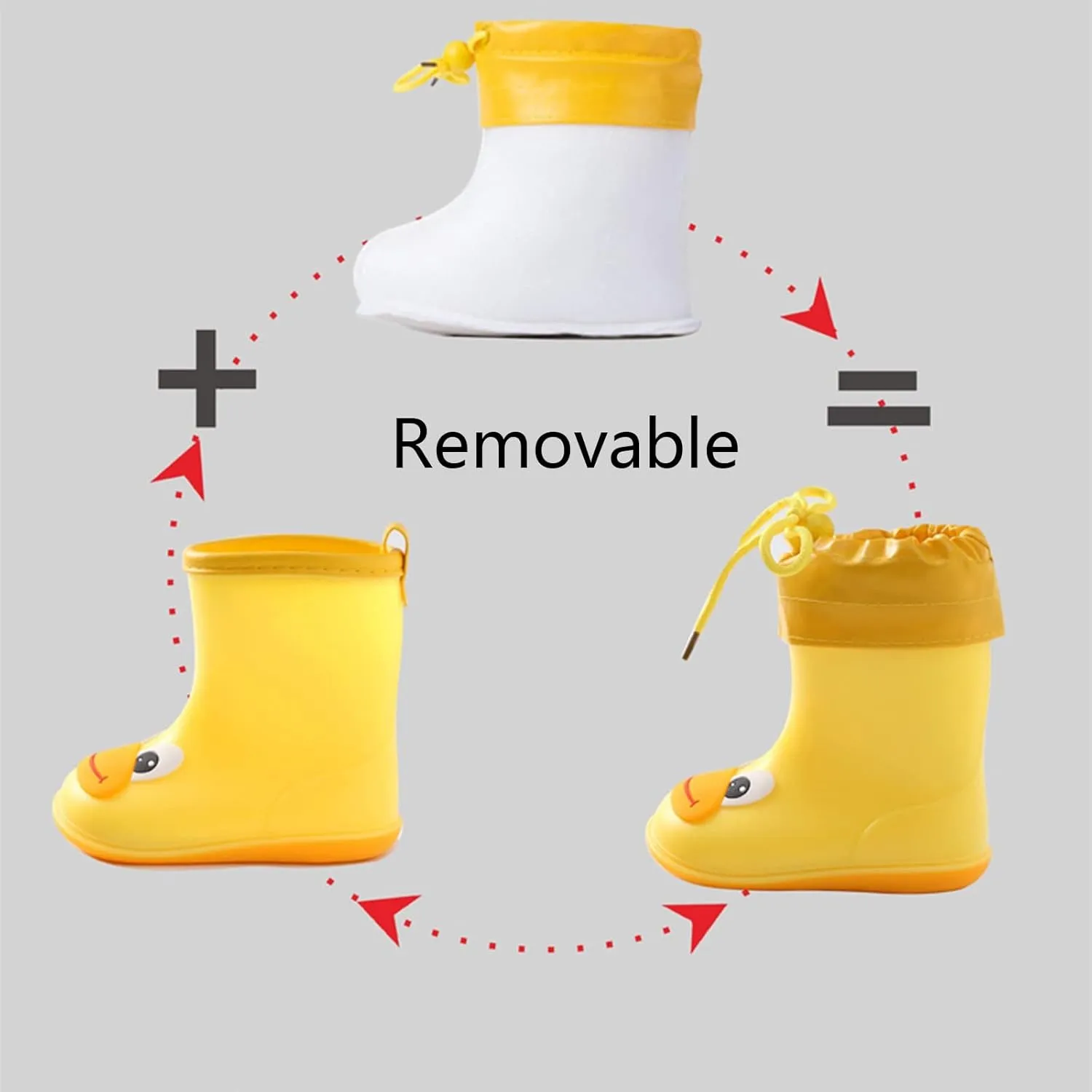 Toddler Kids Cute Duck Rain Boots Boys Girls Cartoon Reflective Solid Waterproof PVC Rubber Boots in 3D Patterns