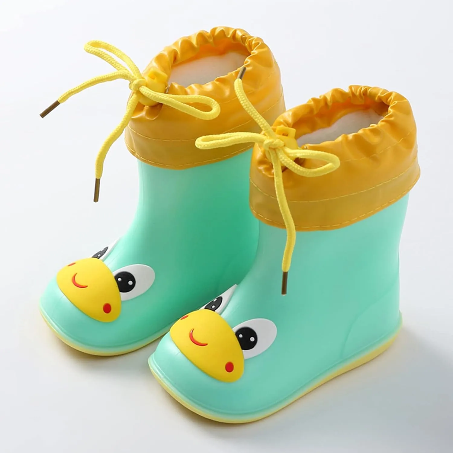 Toddler Kids Cute Duck Rain Boots Boys Girls Cartoon Reflective Solid Waterproof PVC Rubber Boots in 3D Patterns