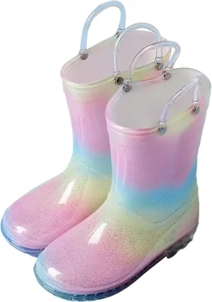 Toddler Kids Glitter Light Up Rain Boots for Girls Rainbow Rain Shoes&Solid Color Boots with Snow Boots Girls Size 1