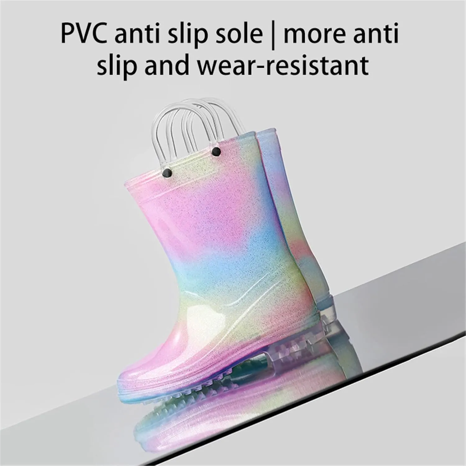 Toddler Kids Glitter Light Up Rain Boots for Girls Rainbow Rain Shoes&Solid Color Boots with Snow Boots Girls Size 1