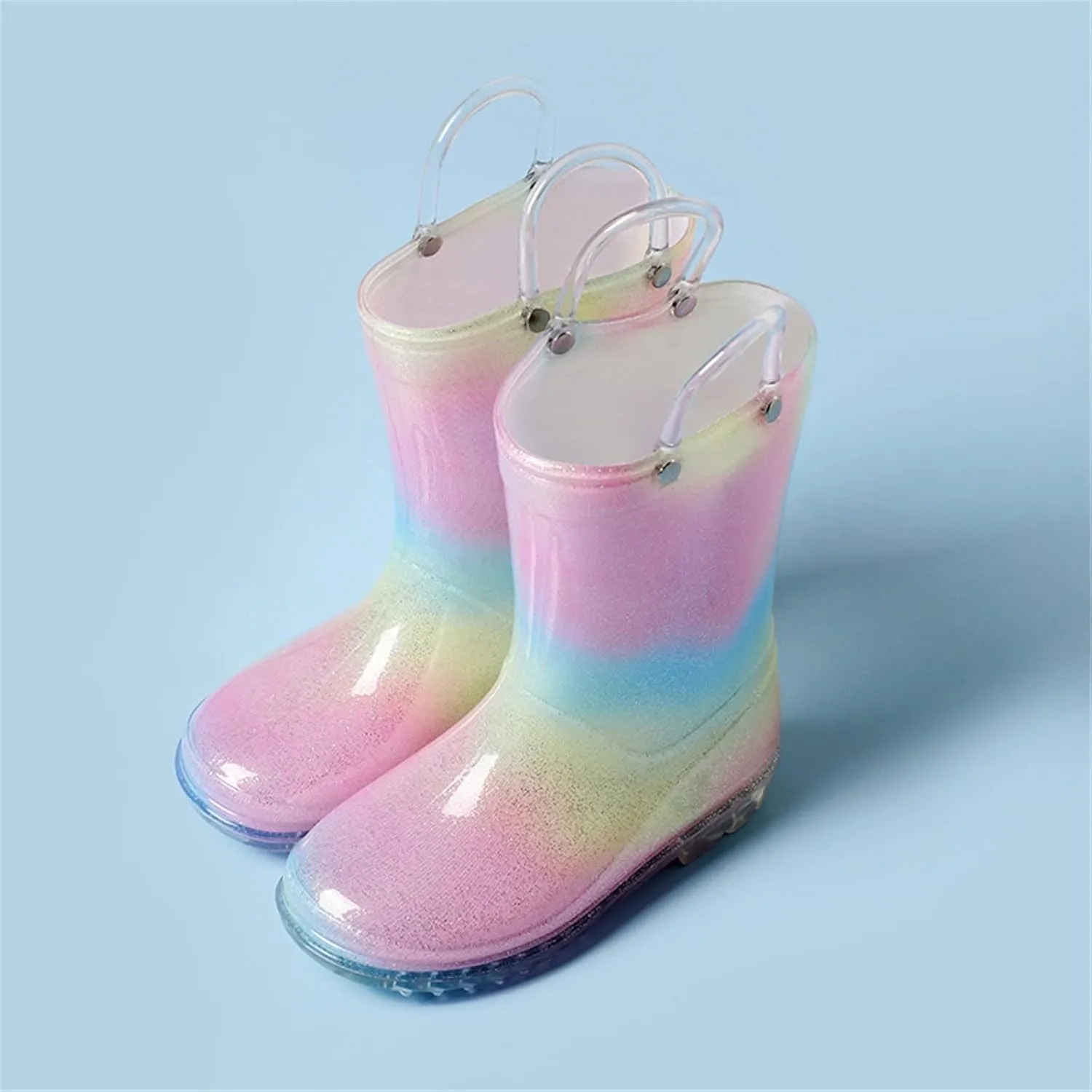 Toddler Kids Glitter Light Up Rain Boots for Girls Rainbow Rain Shoes&Solid Color Boots with Snow Boots Girls Size 1