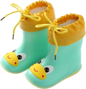 Toddler Kids Plush Rain Boots, Unisex-Child Waterproof Rubber Rain Boots with Cute Cartoon Toddler Boots for Girls