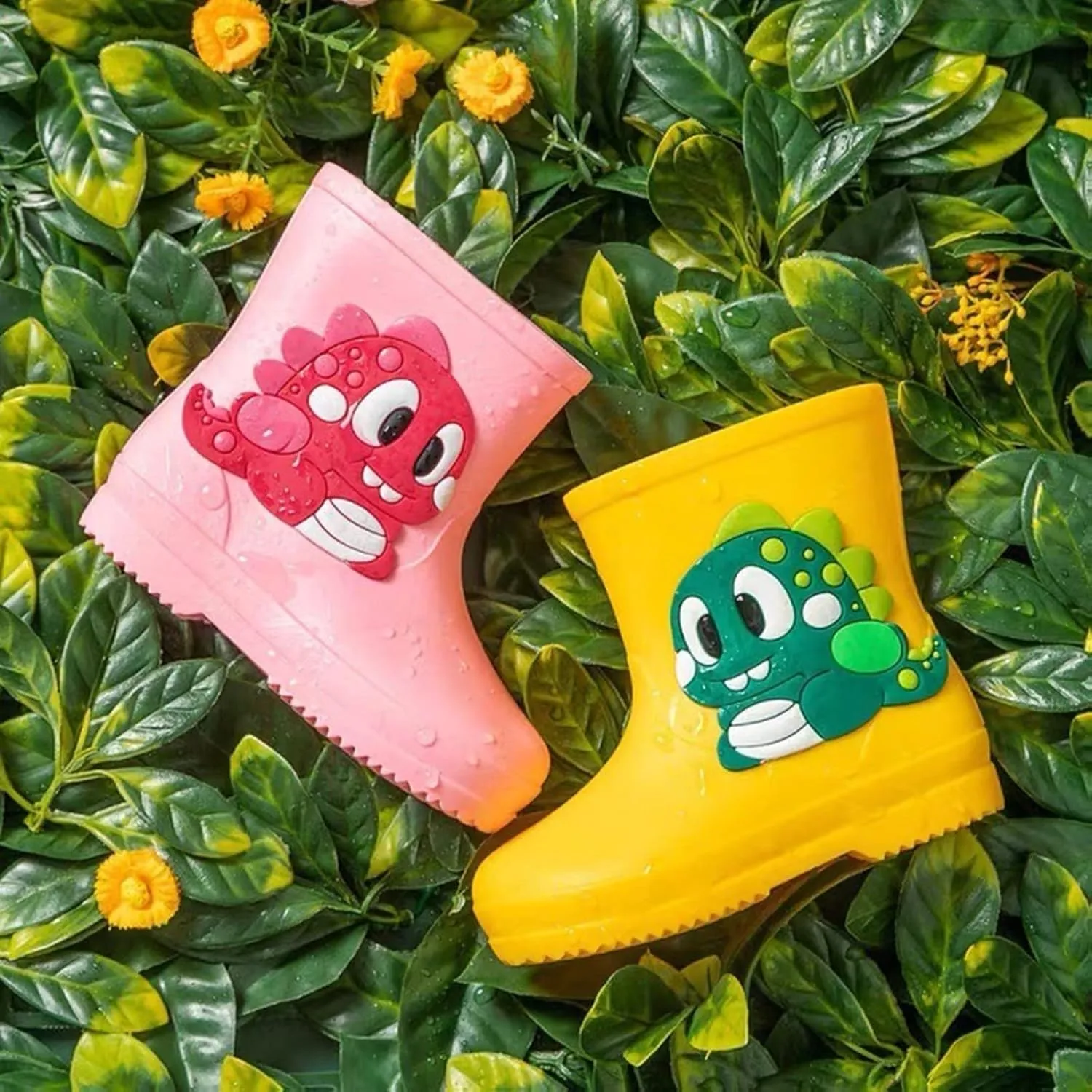 Toddler Kids Rain Boots Classic PVC Rubber Cartoon Dinosaur Print Water Shoes Rain Boots Baby Fashion Boots