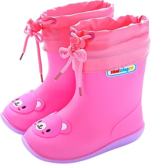 Toddler Kids Rain Boots Fashion Baby Easy On Rain Shoes Cute Cartoon Bear Print Rain Boots Girls Fancy Boots