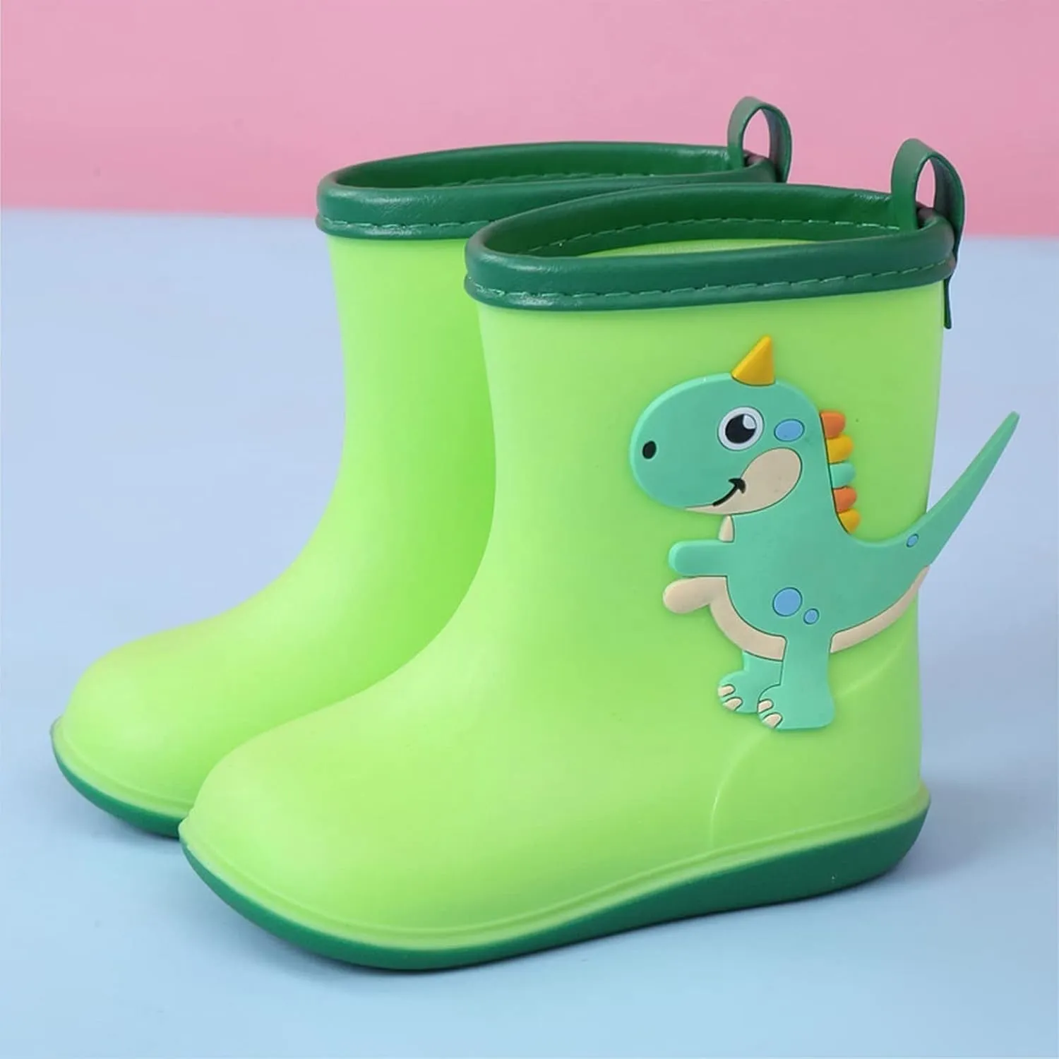 Toddler Kids Rain Boots Shoes Boys Girls Water Shoes Baby Cute Cartoon Dinosaur Print Rain Boots Infants Boys (Green, 7.5 Toddler)