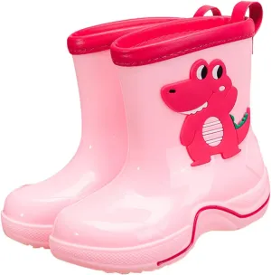Toddler Kids Reflective Stripes Rain Boots Non Slip Waterproof Rubber Boots in 3D Patterns for Boys and Girls
