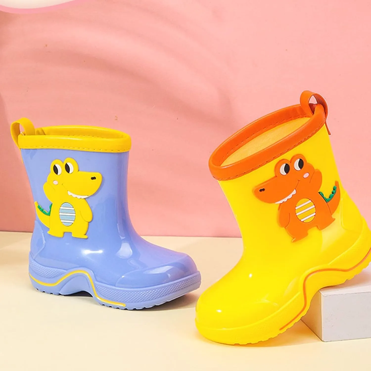 Toddler Kids Reflective Stripes Rain Boots Non Slip Waterproof Rubber Boots in 3D Patterns for Boys and Newborn Shoes