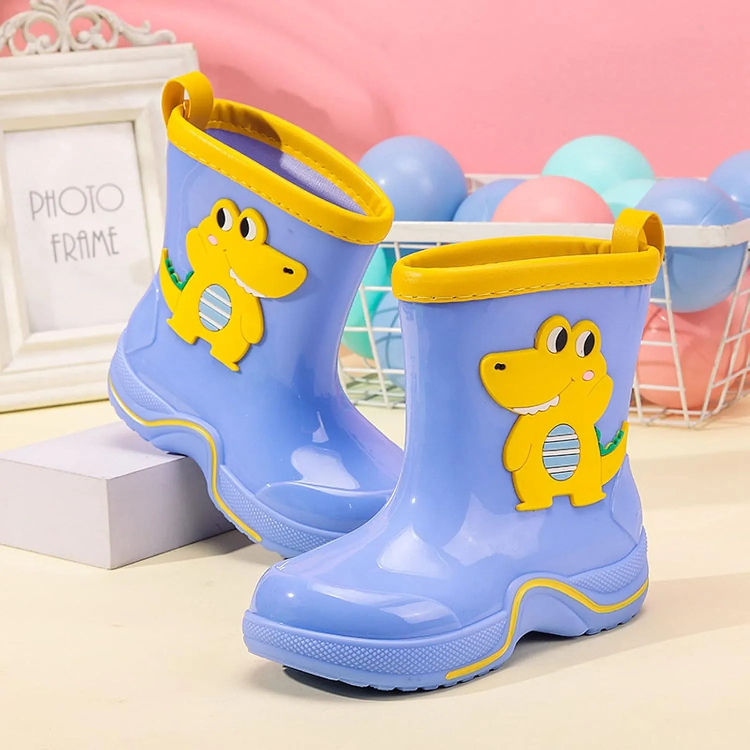 Toddler Kids Reflective Stripes Rain Boots Non Slip Waterproof Rubber Boots in 3D Patterns for Boys and Newborn Shoes