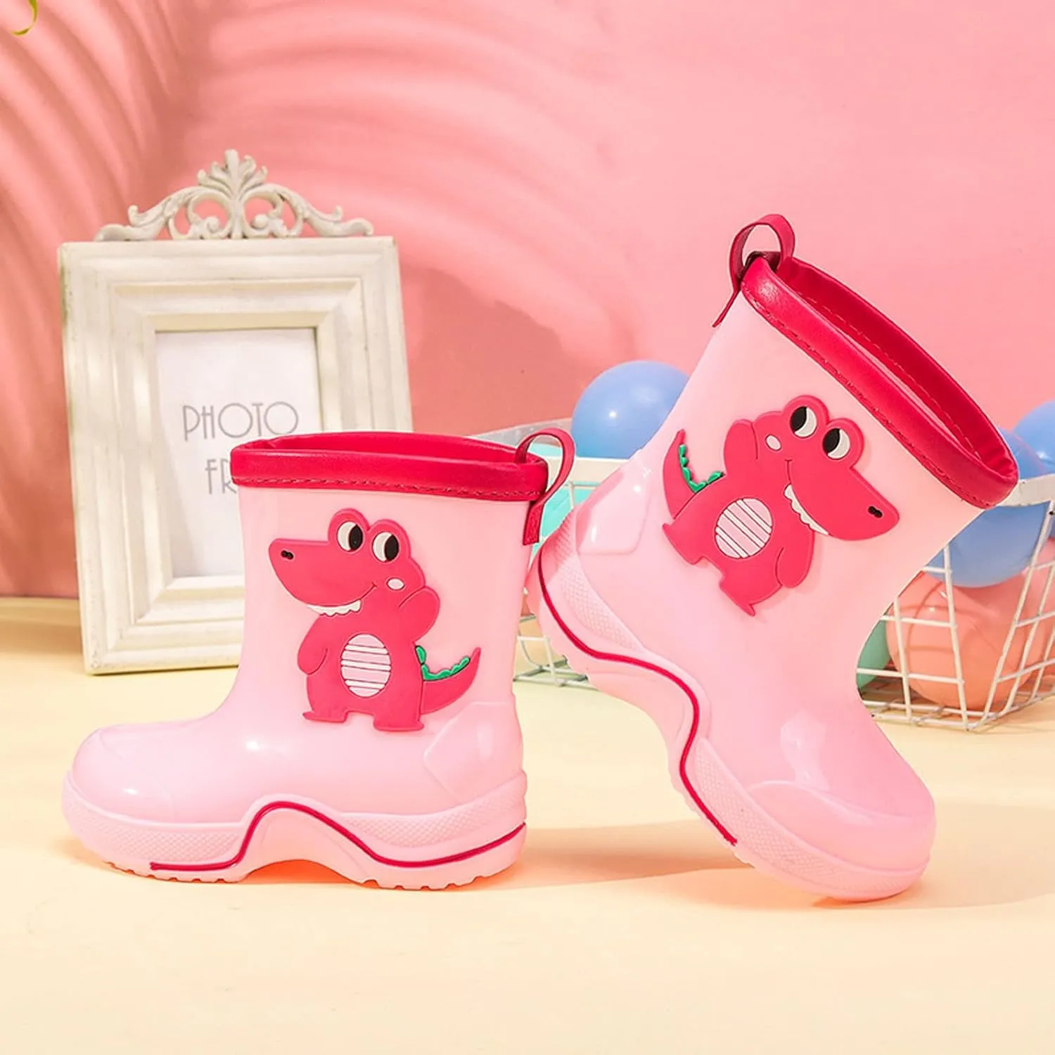 Toddler Kids Reflective Stripes Rain Boots Non Slip Waterproof Rubber Boots in 3D Patterns for Boys and Newborn Shoes