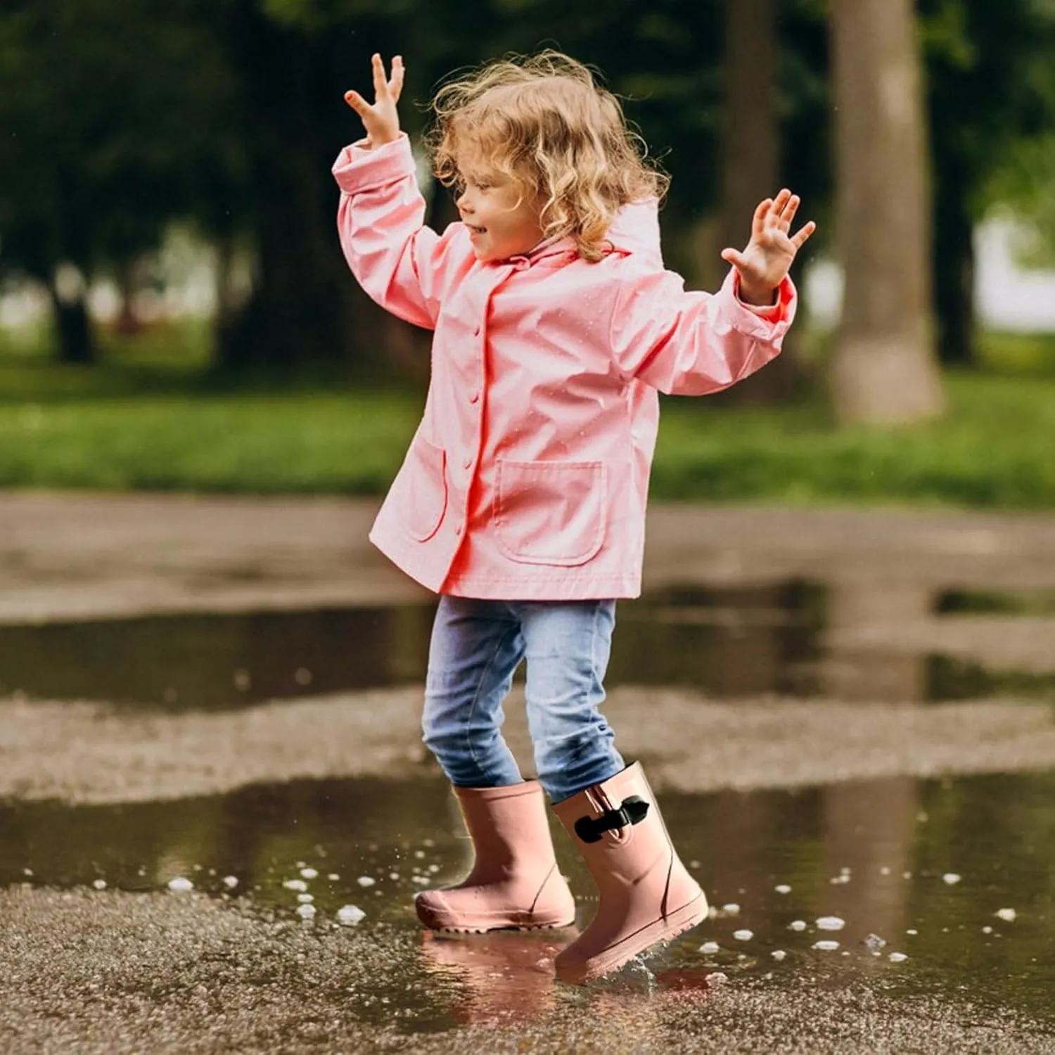 Toddler Rain Boot with Lining | Adjustable Buckle | Little Girl Rain Boots | Pink | Waterproof | Kids Rubber Boots