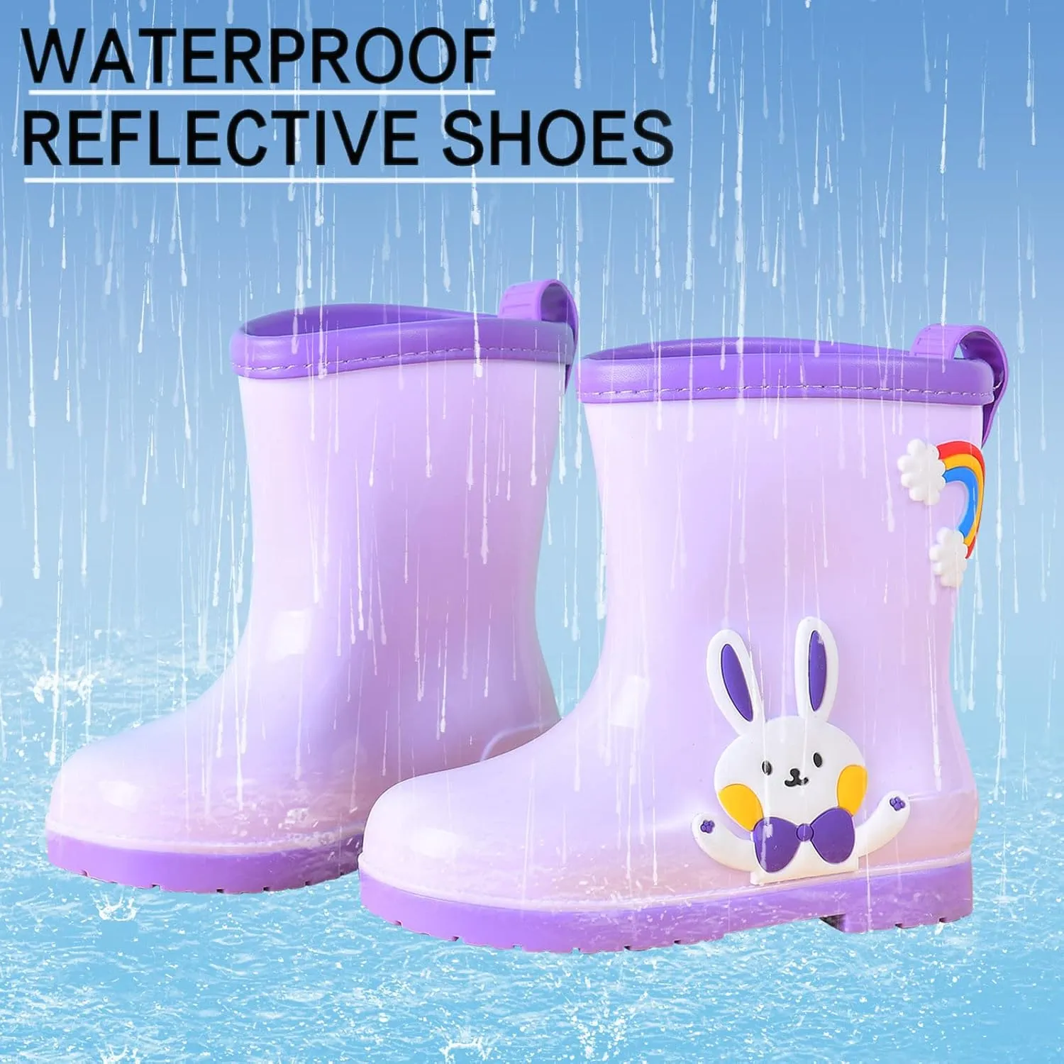 Toddler Rain Boots Baby Rain Boots Short Rain Boots for Toddler Easy-on Cute Lightweight aterproof Non Girls Heels