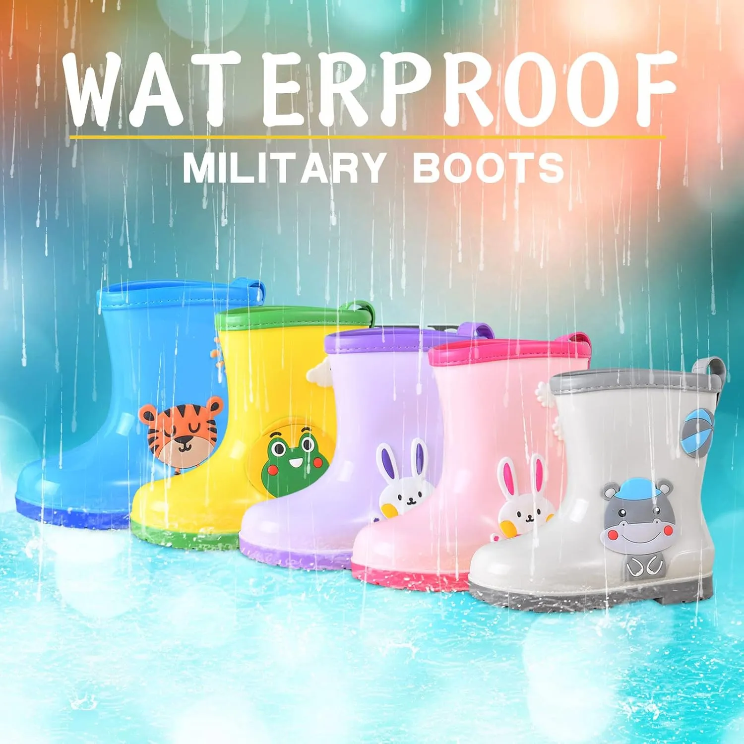 Toddler Rain Boots Baby Rain Boots Short Rain Boots for Toddler Easy-on Cute Lightweight aterproof Non Girls Heels