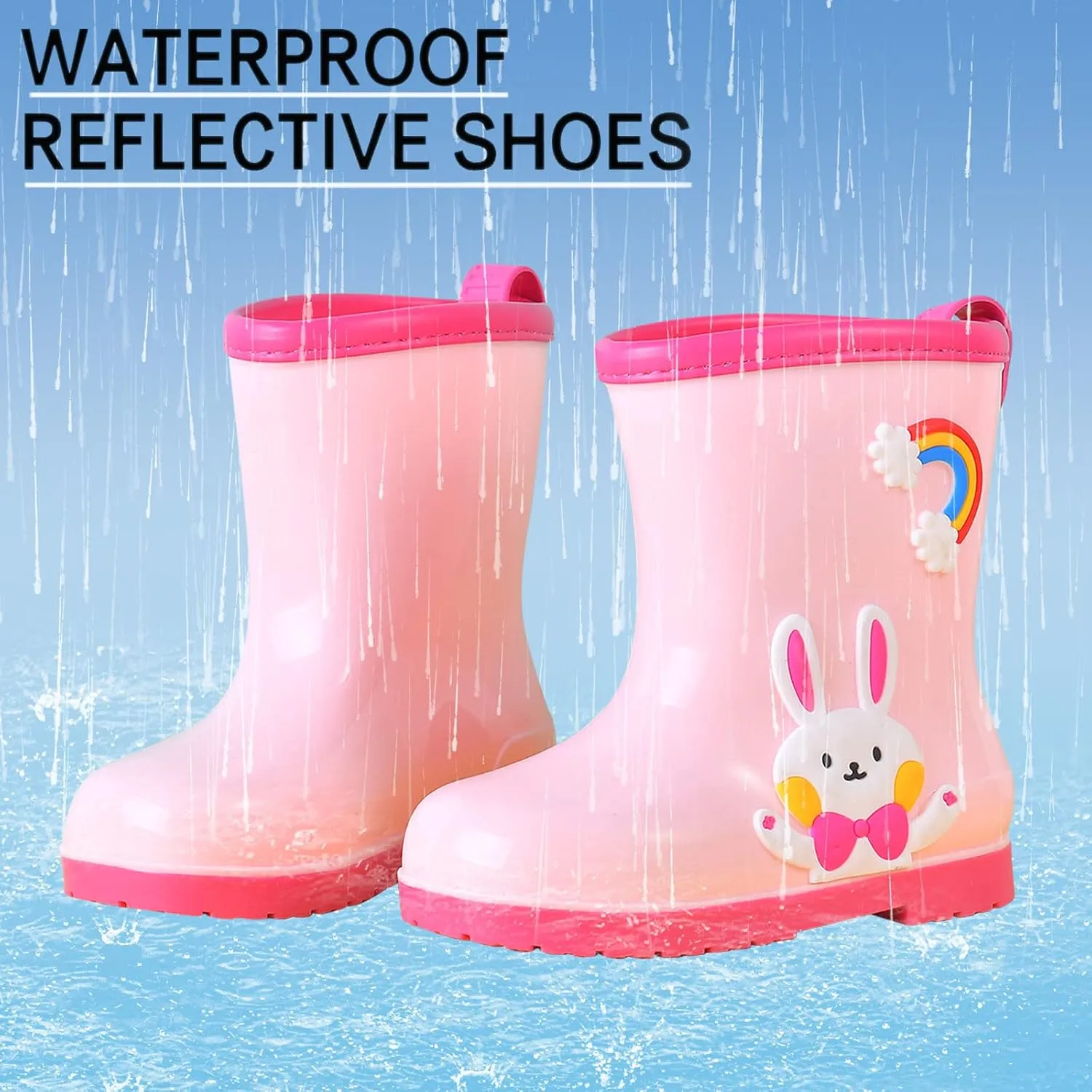 Toddler Rain Boots Baby Rain Boots Short Rain Boots for Toddler Easy-on Cute Lightweight Waterproof Non Slip Boot