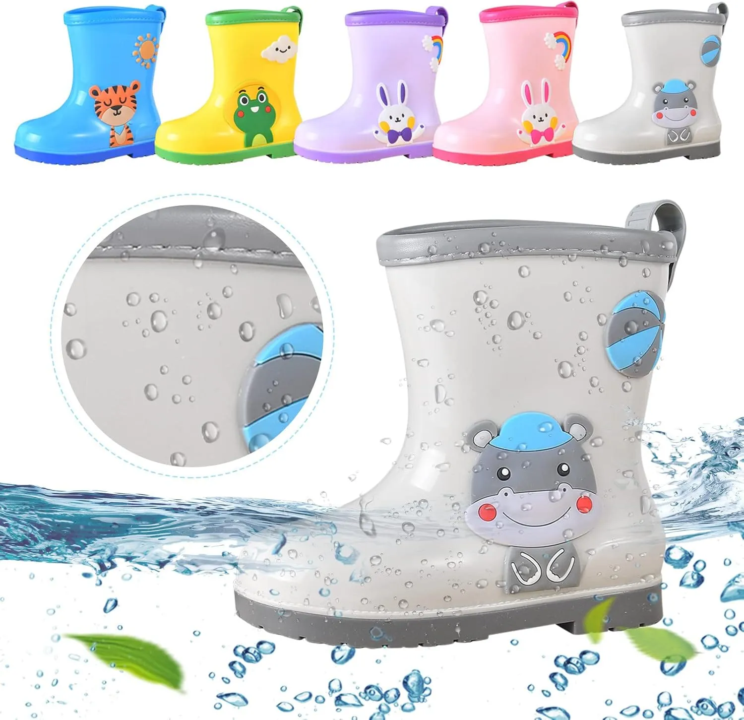 Toddler Rain Boots Baby Rain Boots Short Rain Boots for Toddler Easy-on Cute Lightweight Waterproof Non Slip Boot