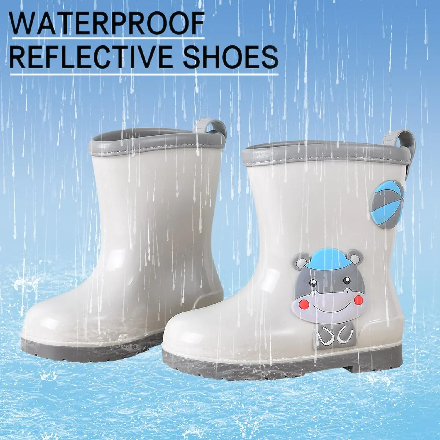 Toddler Rain Boots Baby Rain Boots Short Rain Boots for Toddler Easy-on Cute Lightweight Waterproof Non Slip Boot