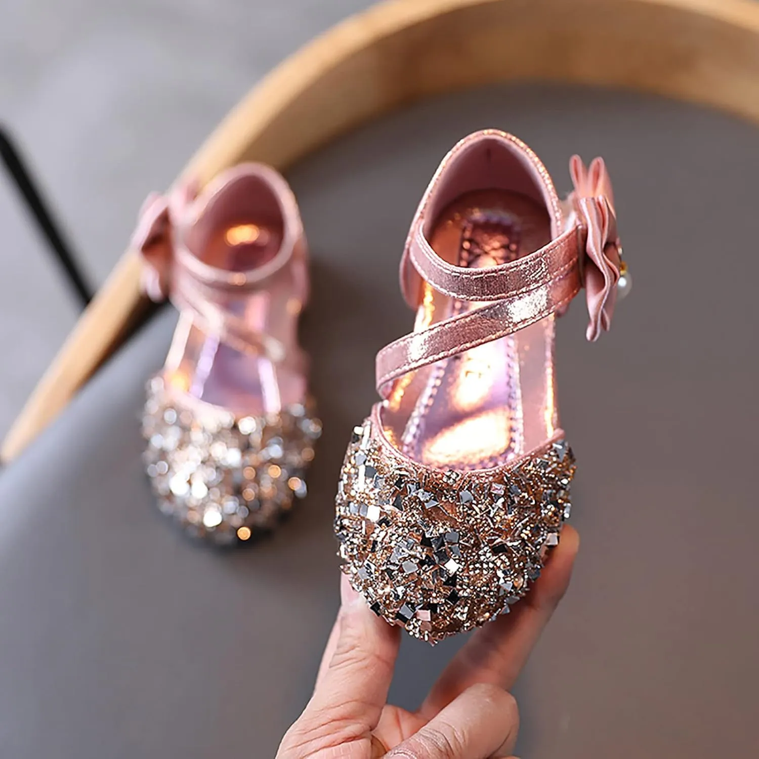 Toddler Sandals Girl, 1-12 Years Infant Kids Baby Girls Pearl Crystal Bling Bowknot Single Princess Shoes Sandals