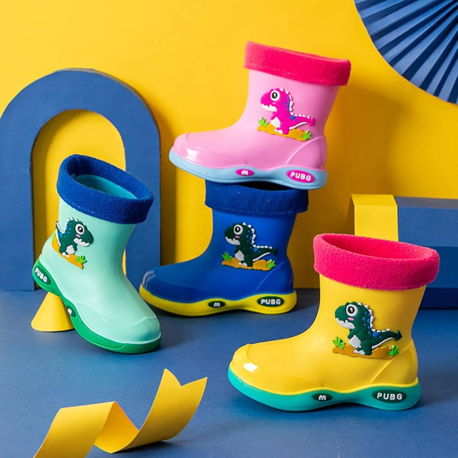 Toddler Warm Lined Rain Boots Baby Kids Dinosaur Rain Shoes Children Waterproof Winter Shoes for Boys Girls