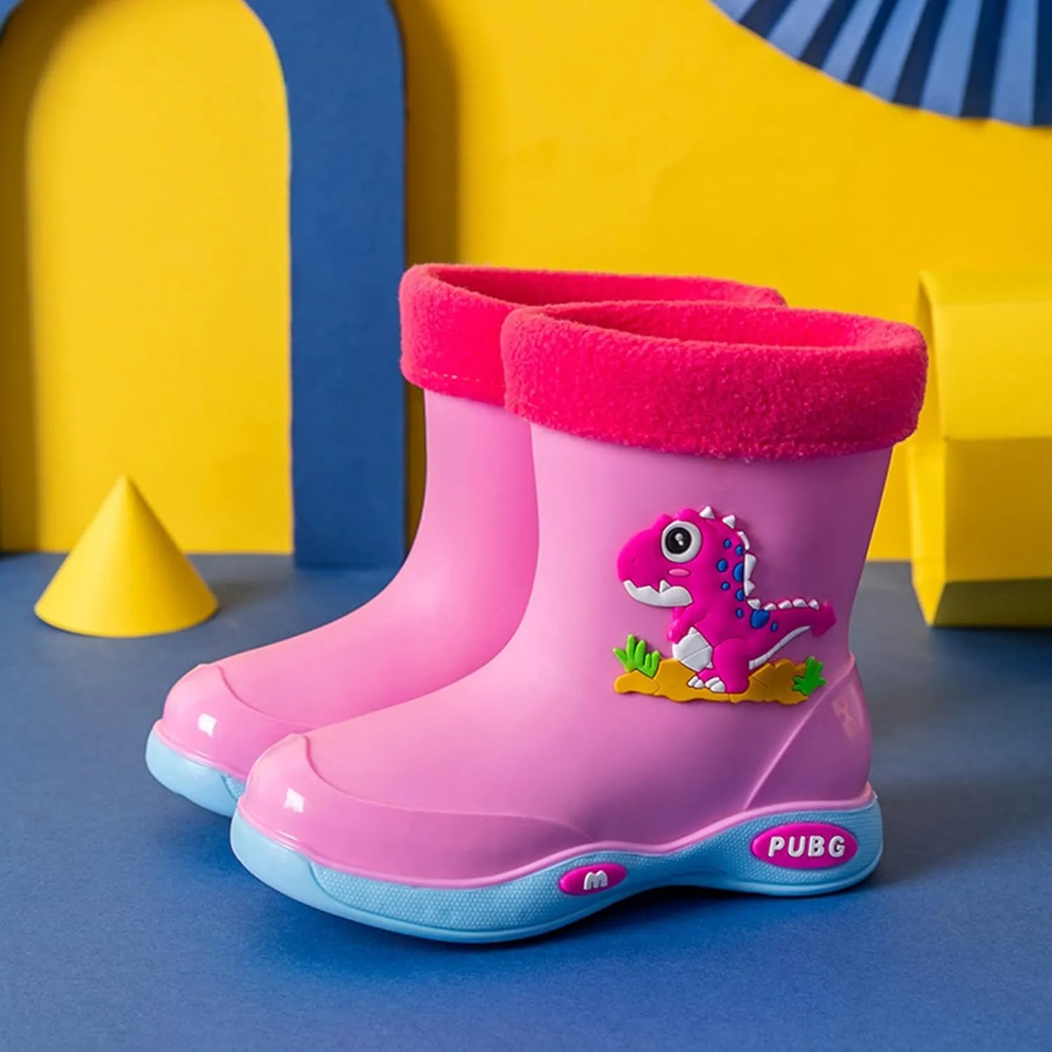 Toddler Warm Lined Rain Boots Baby Kids Dinosaur Rain Shoes Children Waterproof Winter Shoes for Boys Girls