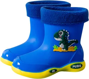 Toddler Warm Lined Rain Boots Baby Kids Dinosaur Rain Shoes Children Waterproof Winter Shoes for Boys Girls