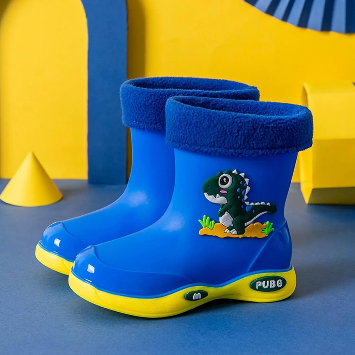 Toddler Warm Lined Rain Boots Baby Kids Dinosaur Rain Shoes Children Waterproof Winter Shoes for Boys Girls