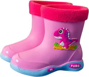 Toddler Warm Lined Rain Boots Baby Kids Dinosaur Rain Shoes Children Waterproof Winter Shoes for Boys Girls