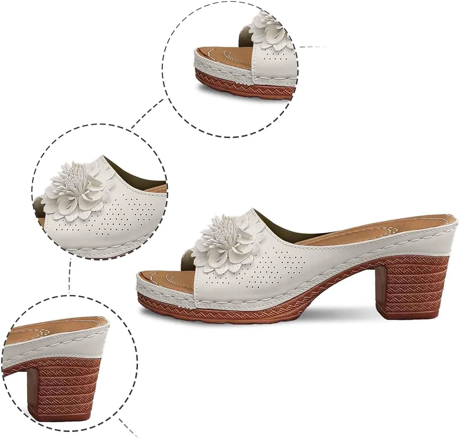 Trendy Women's Open Toe Slippers with Floral Detail 7cm Wedge Heel Comfortable Summer Sandals Ideal for Casual
