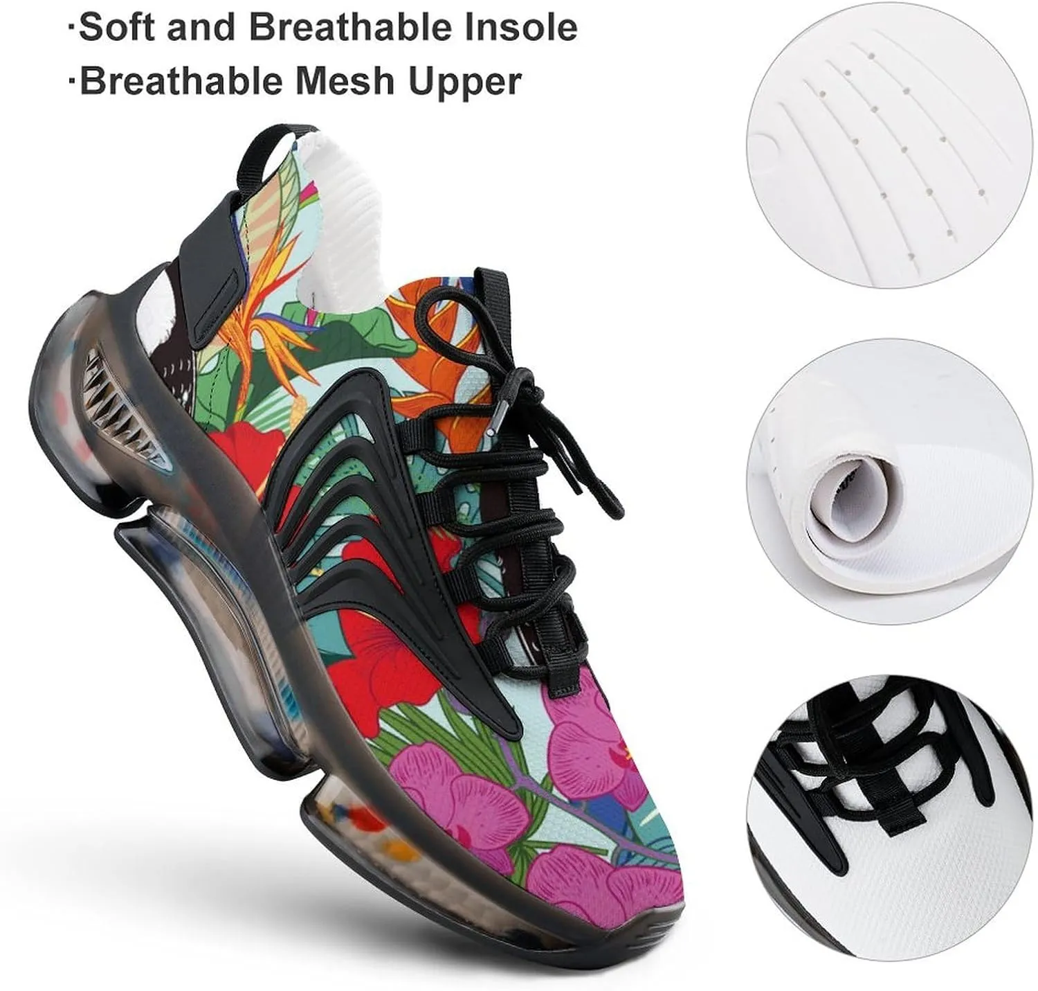 Tropical Parrot Birds Wth Jungle Flowers Walking Shoes for Men Lightweight Tennis Fashion Elastic Sports Shoes Cushion Basketball Shoes