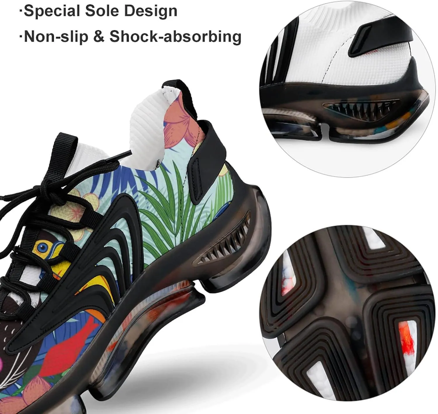 Tropical Parrot Birds Wth Jungle Flowers Walking Shoes for Men Lightweight Tennis Fashion Elastic Sports Shoes Cushion Basketball Shoes