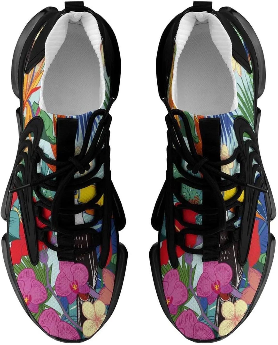 Tropical Parrot Birds Wth Jungle Flowers Walking Shoes for Men Lightweight Tennis Fashion Elastic Sports Shoes Cushion Basketball Shoes