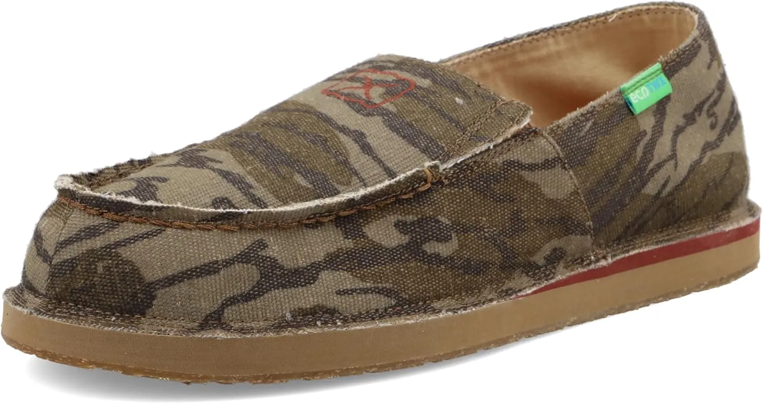 Twisted X Men's Slip-On Loafer, Moc Toe, Mossy Oak Bottomland Camo, 13 M