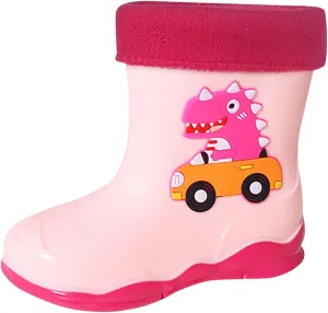 Unisex-Child Kids Rubber Waterproof Rain Boot for Boys and Girls Cute Dinosaur Cartoon Rain Shoes Mud Boots Winter