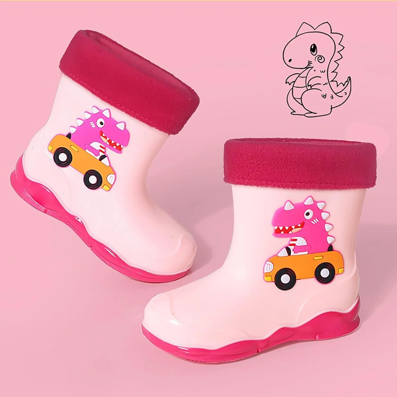Unisex-Child Kids Rubber Waterproof Rain Boot for Boys and Girls Cute Dinosaur Cartoon Rain Shoes Mud Boots Winter