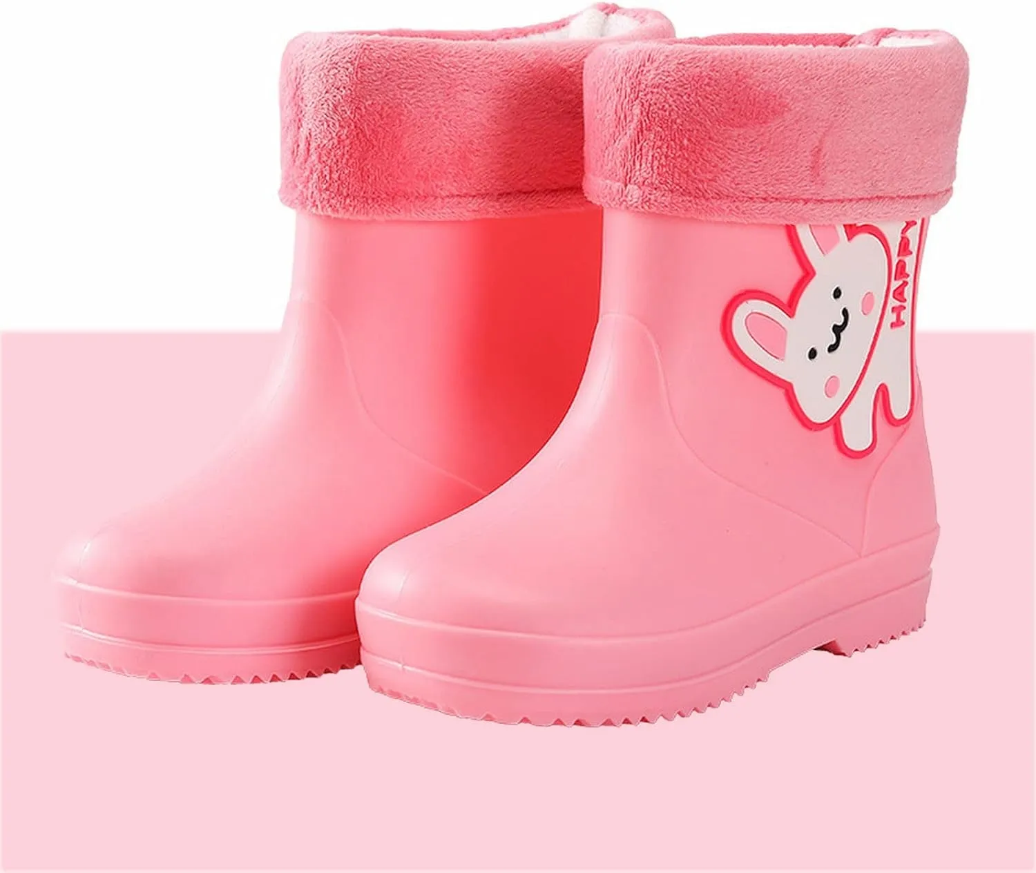 Unisex Child Walking Shoes Fleece Lined Waterproof Rain Boots Cute Cartoon Lightweight Toddler Rubber Baby Booties